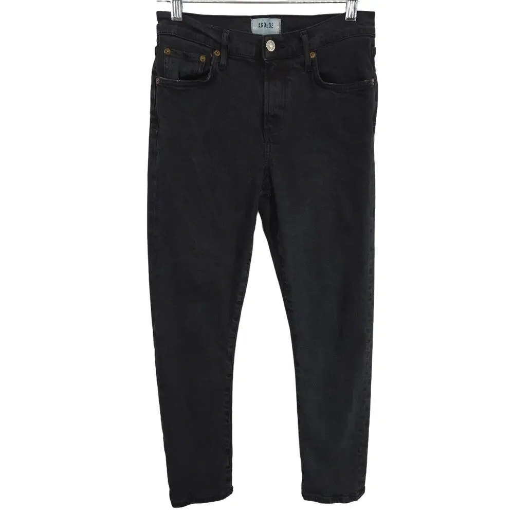 AGOLDE Jeans Womens 26 Black‎ Toni Mid Rise Straight Light Fade Raw Edge Denim